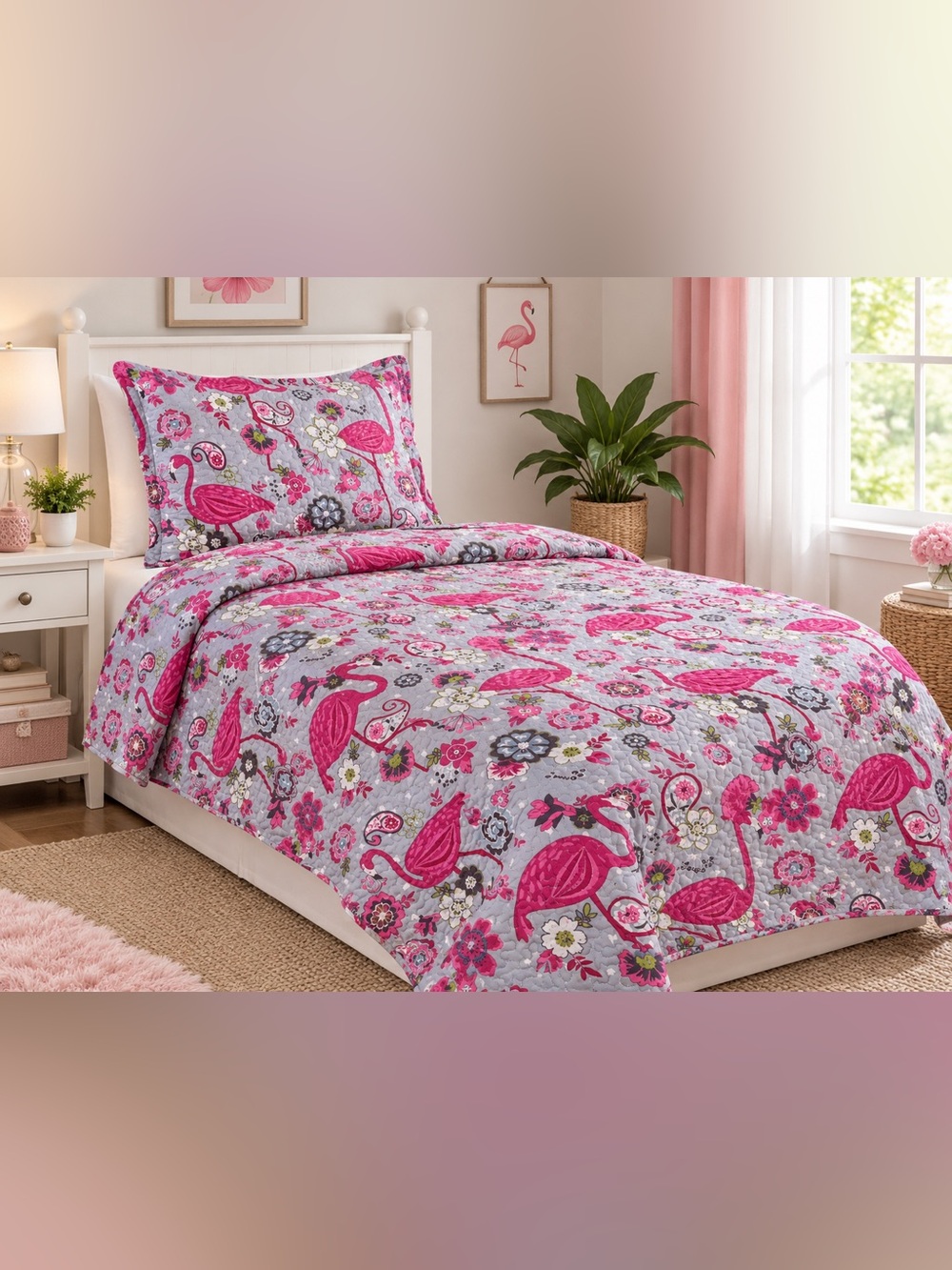 2-Piece Twin Flamingo Quilt Set